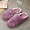 thumbnail image 1 of 1pair Adults Unisex Jacquard Soft Sole Suede Non-Slip Indoor Cotton Slippers Winter Warmer Comfy Casual Shoes Slippers(Purple 9.5-10.5), 1 of 1