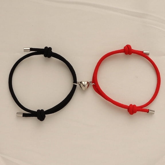 1pair Alloy Heart-shaped Magnetic Rope Bracelets for Couple Girlfriends Mixed color 5-1/2~10-1/4 inch(14~26cm)