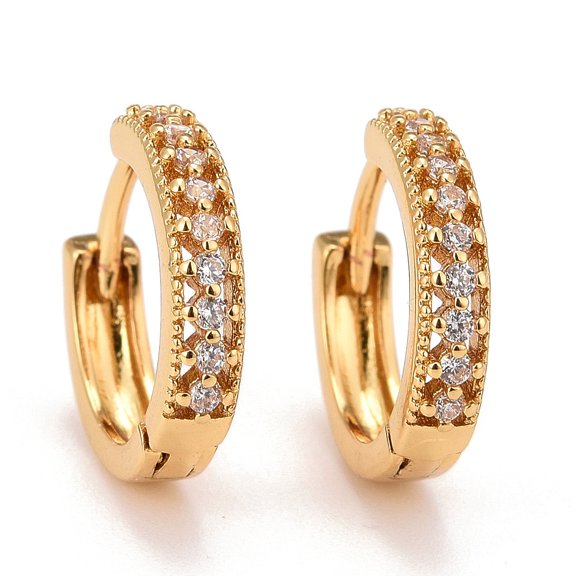 1pair Clear Cubic Zirconia Huggie Hoop Earrings Brass Hinged Hoop Earrings for Women Lead Free & Cadmium Free & Nickel Free golden 15x16x3mm Pin: 1mm