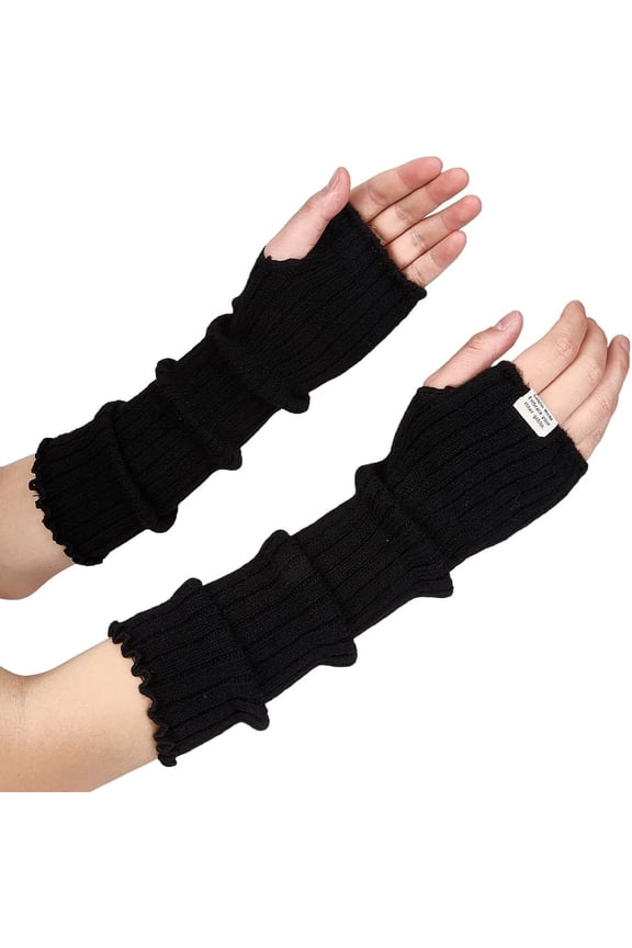 1pair Cloth Womens Knitting Long Sleeve Wrist Cuffs Black 390x80x7mm