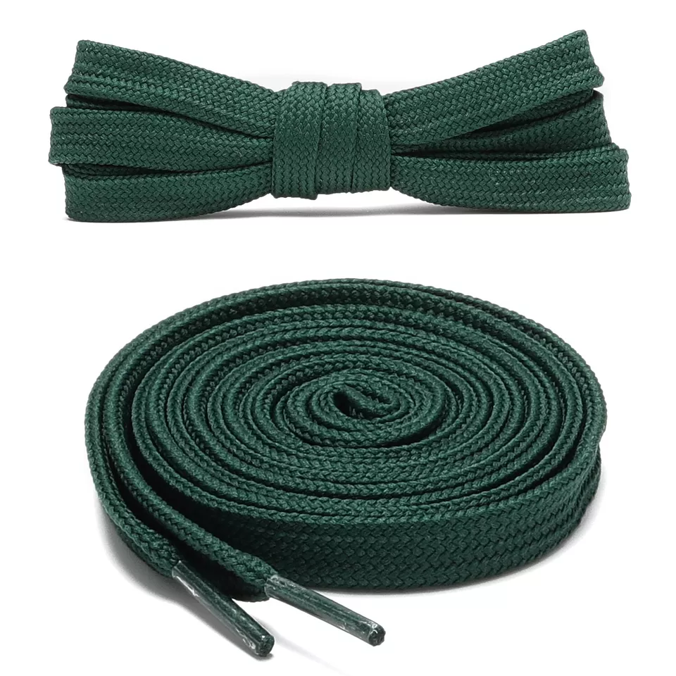 1pair Double Layers Flat Shoe Laces Strings Dark Green for