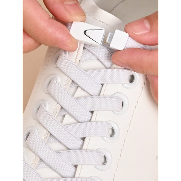 1pair Elastic No Tie Shoelaces With Switch Buckle, White Color, Suitable For Sneakers