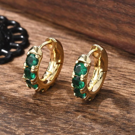 1pair Green Cubic Zirconia Hoop Earrings Brass Chunky Earrings for Women Cadmium Free & Nickel Free & Lead Free golden 17x4mm Pin: 0.7mm