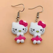 ZONGWU 1pair Kawaii Cute Hello Kitty Cartoon Cat Dangle Earrings for Girl Women Heart Shape Resin Earring for Best Friends Jewelry Gift tzw