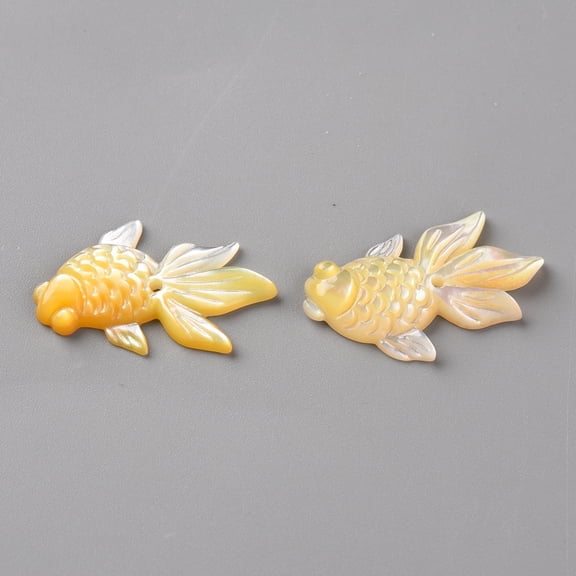 1pair Left and Right Yellow Shell Beads golden 14x23.5x2.5mm Hole: 1mm