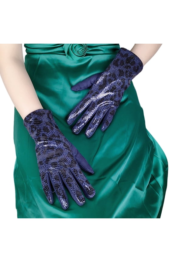 1pair Leopards Print Short Gloves Women Stretchy Mittens Durability Gloves for Casual and Party Outfits