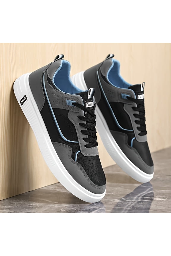 1pair Men'S Fashion Skateboard Sneakers - Preppy Low-Top Lace-Up Casual Sports Shoes, Solid Color Faux Upper, Comfortable Fabric Lining, Durable PVC Sole, All-Season Outdoor Footwear