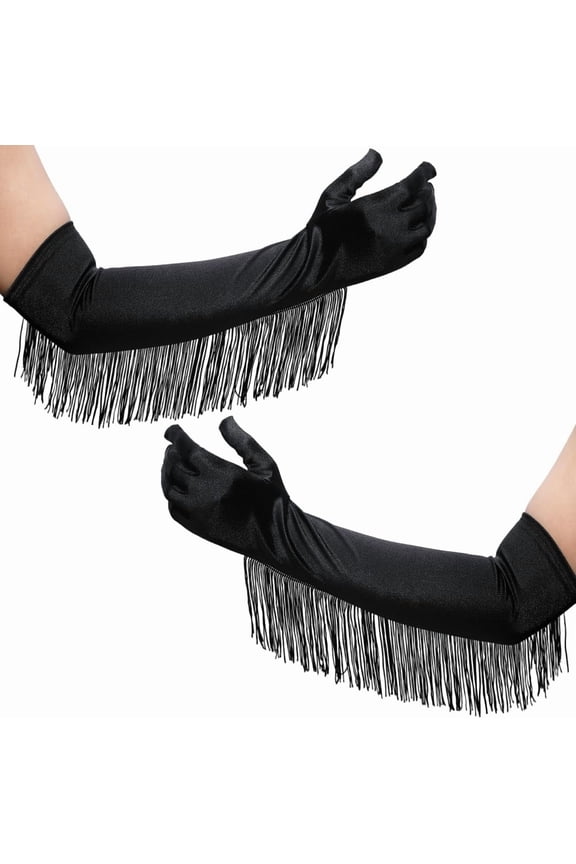 1pair Polyester Bridal Long Tassel Gloves for Wedding Garment Accessories Black 480x227x2mm for DIY