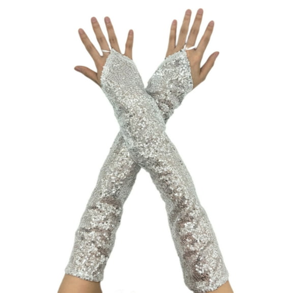 1pair Reflective Sequins Gloves Glitters Long Gloves Comfortable Breathable Glove for Costume Parties