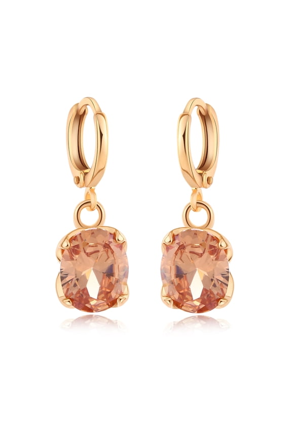 1pair golden Hot Trends Oval Brass Rhinestone Dangle Hoop Earrings Copper 25x8mm
