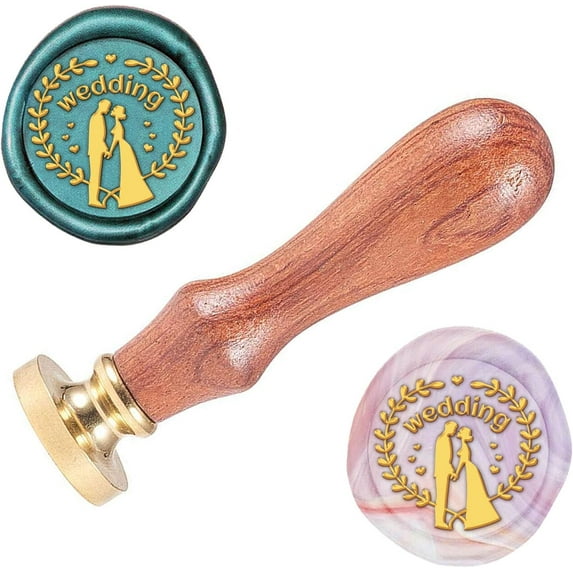 1pc 0.98 Wood Wax Seal Stamp Wedding Newlyweds Pattern Wax Sealing Stamps with Wood Handle Removable