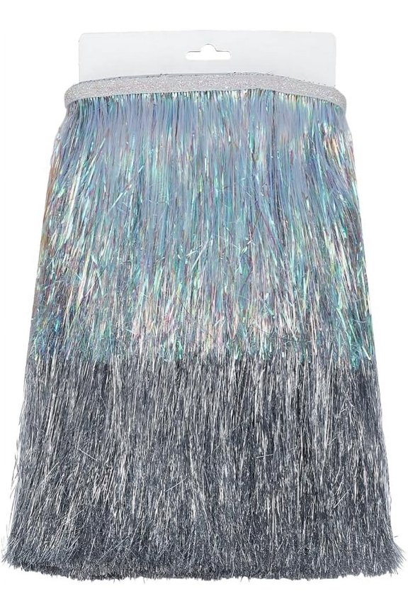 1pc 1.97Yard Silver Tinsel Fringe Party Garland 13.97inch Wide Polyester Aluminum Foil Fringe Trimmings Two Tone Tassel Trims for Birthday Wedding Disco Bachelorette Christmas Party Decor Silver