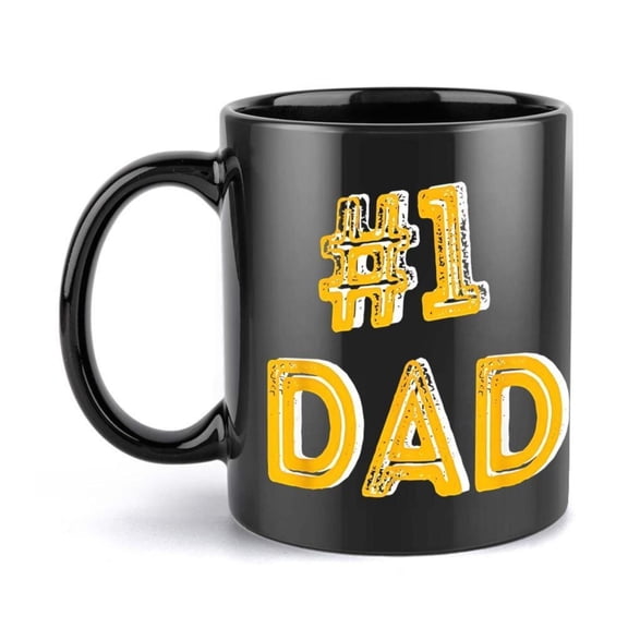 1pc 1 Dad Ceramic Coffee Mug 11oz Black with Yellow Stencil Design Christmas New Year and All Season Drinks Ideal Dads Holiday Item Playful Text Design Durable Ceramic Mug Coffee M