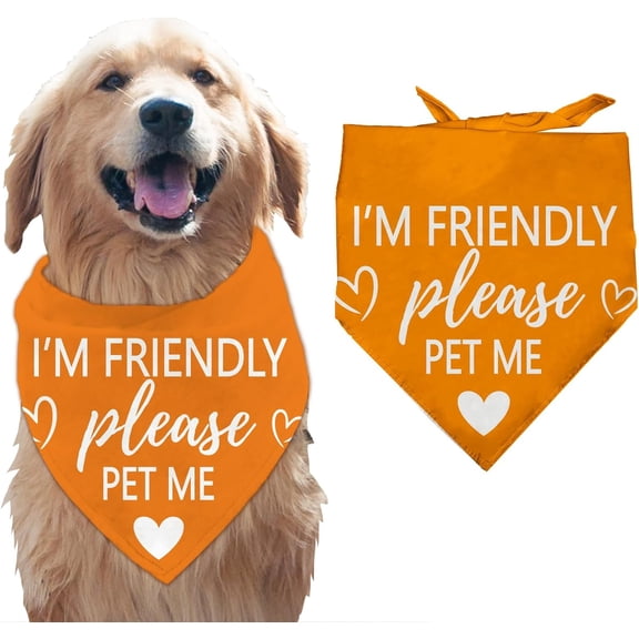 1pc 1 Pc I'm Friendly Printed Dog Bandana Orange Please Pet Me Words Heart Puppy Scarf Kerchief Cotton Decorative Pet Bandana Pet Accessories for Pet Dog Lovers 30.7x21.6inch(78x55cm) Colorful DIY