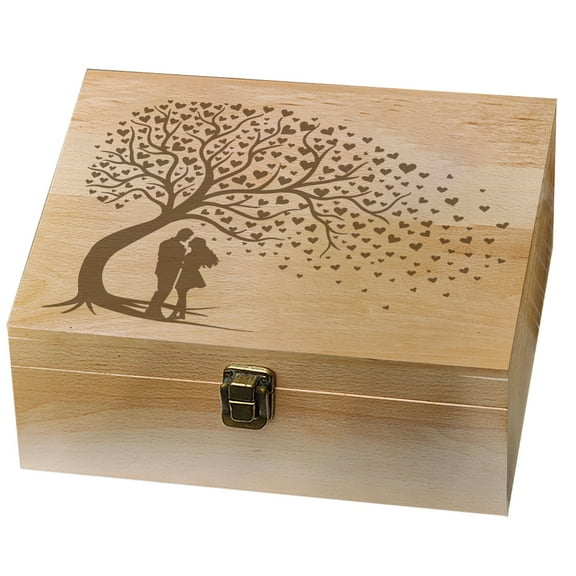 1pc 1 Pc Love Theme Wooden Memory Keepsake Box Hugged Couple Love Tree Box with Hinged Lid and Lock Storage Box Stash Box for Photo Letter Wedding Valentine 7.6x9.6x4inch(19.5x24.5x10.3cm)