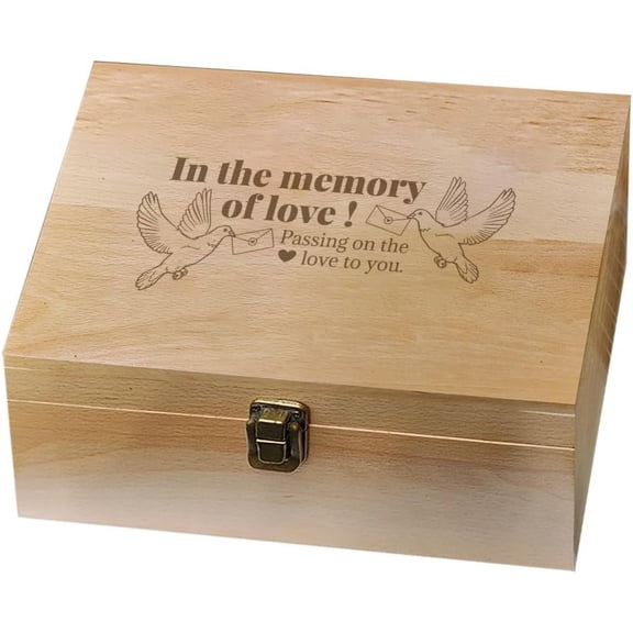 1pc 1 Pc Wooden Memory Keepsake Box In the Memory of Love Box with Hinged Lid Pigeon Letter Decorative Storage Box Stash Box for Photo Letter Anniversary Wedding 7.6x9.6x4inch(19.5x24.5x10.3cm)