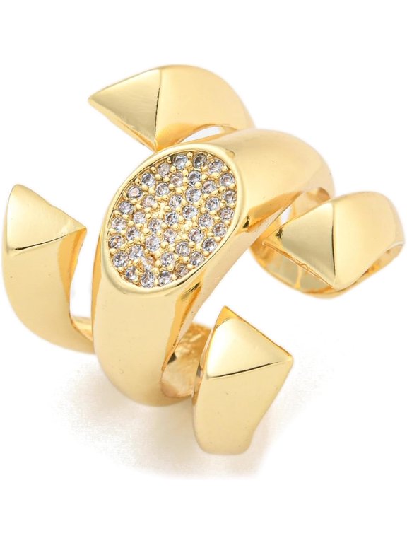 1pc 1 Pcs Oval Clear Cubic Zirconia Open Cuff Ring Brass Wide Finger Rings for Women Real 16K Gold Plated Rings for Women Birthday Festival Elegant Gifts DIY Personalized Jewelry 22.5mm 1pc