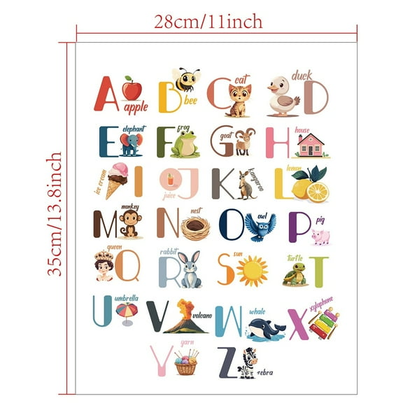 1pc 1 pc Illustrated Alphabet Print Poster ABC Animal Words Print Classroom Decor Educational Study Learing Decor Poster for Kindergarten Early Years School 28x35cm/11x13.7" Paper