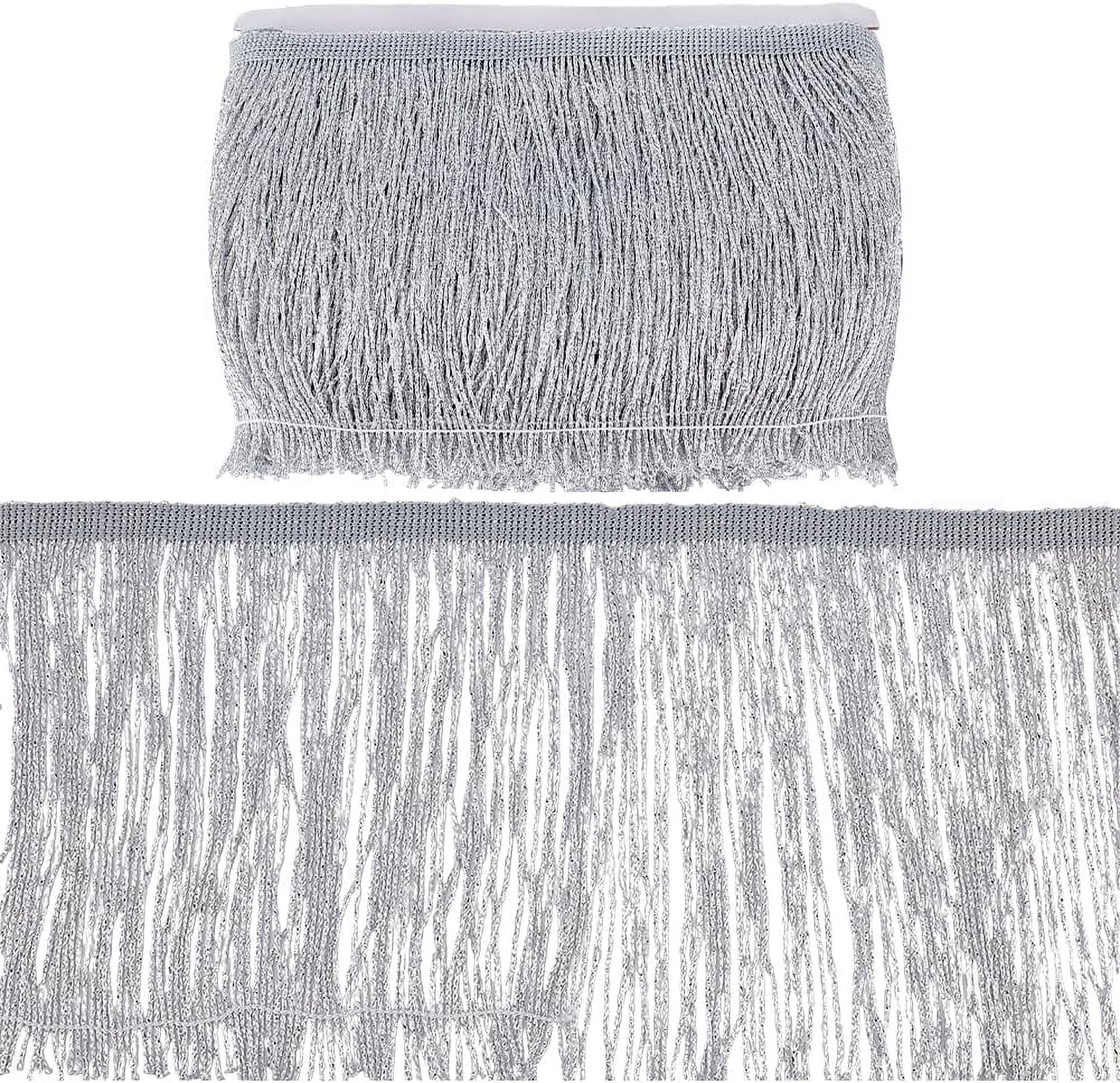 1pc 10.9 Yards Glittery Fringes Trim 5-7/8 inch Wide Polyester Tassel Lace Trim Metallic Silver White Fringe Lace Trim Sewing Tassel Lace Trim for DIY Latin Dance Dress Costume Accessories