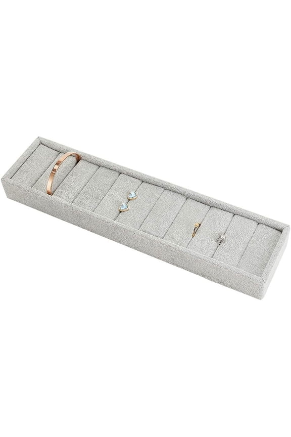 1pc 10 Slots Bracelet Display Tray Light Grey Ring Cufflink Organizer Velvet Covered Jewelry Showcase Rectangle Bangle Holder for Dresser Home Storage Retail Show Exhibition