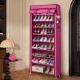 thumbnail image 1 of 10-Tier Tall Shoe Rack Shelf, 27 Pairs Closet Shoe Organizer Storage with Cover, 9 Lattices, pink, 1 of 7