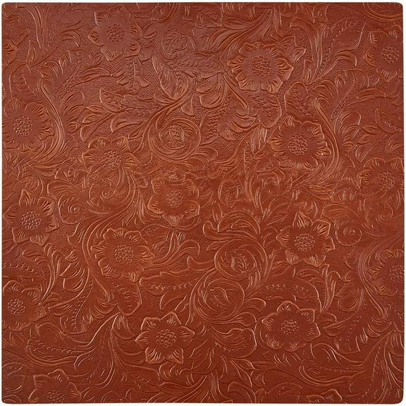 1pc 10 x 10 Inch Bump Texture Genuine Leather Sheets 1.6mm Thick Crazy Horse Floral Embossed Pre Cut Leather Pieces Square Full Grain Plain Pattern Printed Leather Fabric for Crafts Sienna