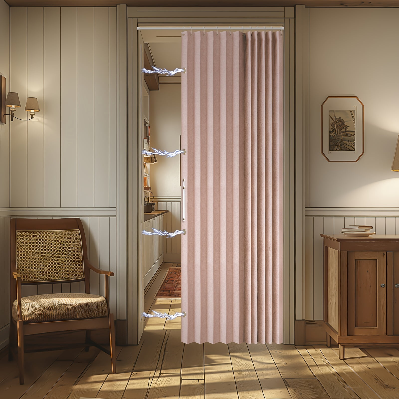 1pc, 100% Blackout Magnetic Door Curtain Pleated Door Curtain Folding