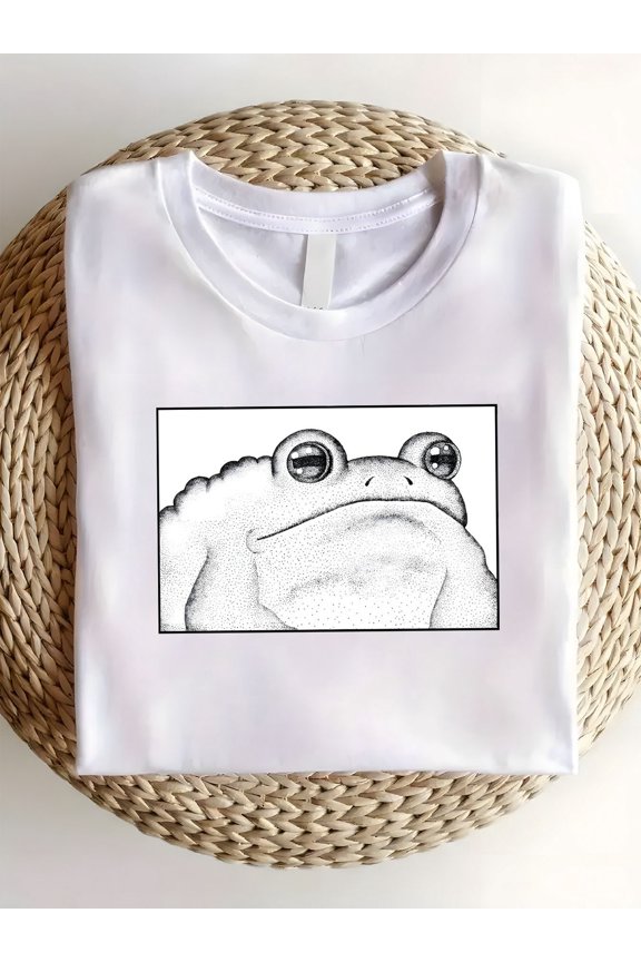 1pc, 100% Cotton, Cute Little Frog Printed T-Shirt, Suitable for Daily Wear, Essential for Easy Summer Outfits, with a Certain Thickness, Perfect Gift, Holiday Gift