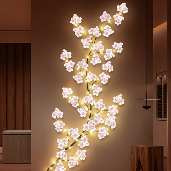 1pc 100LED Cherry Blossom Willow Vine Light with Flower Valentine's Day Decor, USB Powered Party Wall Decorations String Lights Enchanted Fairy Lights, 1.8m Twig Vine Mantle Firepalce Wedding Love