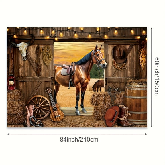 1pc-100d Polyester-Western Denim Background Banner Wild West Stable Country Vintage Farmhouse Wooden Door Photography Background Photo Shoot Decoration Props Decoration