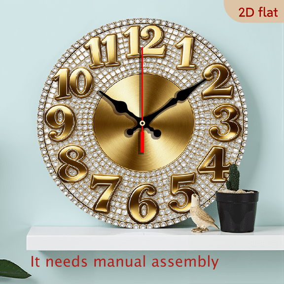 1pc 10Inch Golden Rhinestone Themed Wooden Wall Clock, Silent Decorative Wall Clock, Creative Wall Clock, Decoration Suitable for Bedroom, Living Room, Office, (without AA Batteries),