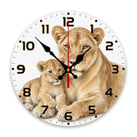 1pc 10Inch Smiling Spotted Leopard Cub Room Wooden Wall Clock - Silent Non-Ticking Battery Operated Round Clock with Cute Cheetah Face, Large Black Hands White Face Bedroom, Playroom, Classroo