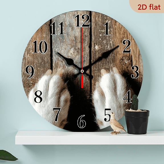 1pc 10Inch Wooden Wall Clock Designed with a Easy Dog Paw Print Pattern, a Silent Clock in a Rustic Style, Perfect for Decorating The Living Room, Bedroom, Kitchen, Office, Or Garden It Serve