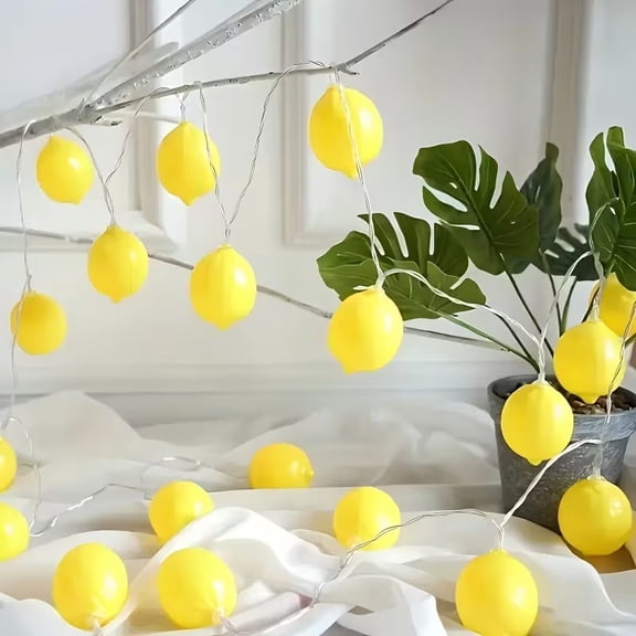 1pc 10LED Yellow Lemon Fruit String Lights for indoor string lights such as Christmas, New Year, Valentine's Day and celebrations. Battery Powered