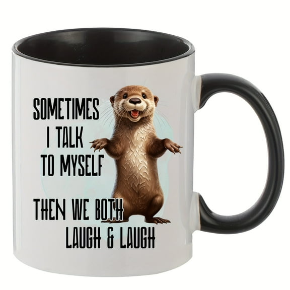 1pc 11.1oz/330ml Creative Cute Otter Pattern Ceramic Mug, Portable Coffee Cup With Gift Box, Suitable For Outdoor Camping, Picnic, Travel