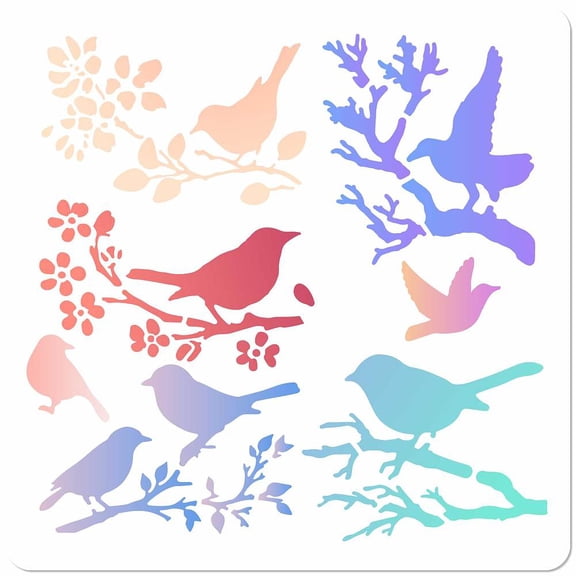 1pc 11.8 Inch Bird Stencil Large Birds on Tree Branch Flower Templates Hollow Out Plastic Silhouette Sign Drawing Reusable Template