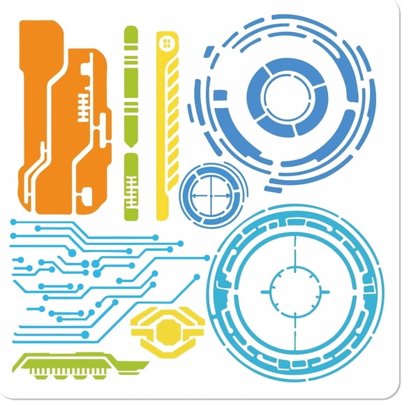 1pc 11.8x11.8 Tracker Stencil Hollow Out Science and Technology Drawing Templates Reusable DIY Drawing Scrapbooking Templates for Painting on Wood Floor Furniture Bag Cabinet Wall
