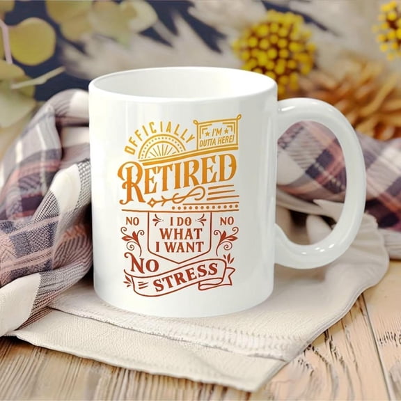 1pc 11 Oz Retired Lifestyle Ceramic Gray Marble Coffee Mug Tea Cup A Cup Mug Printed with Bold And Fun Retired Text Design Retirees Enjoying Stress Fr