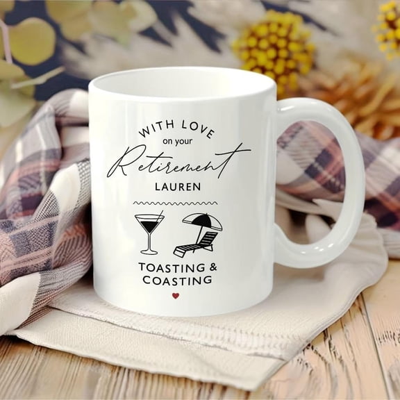 1pc 11 Oz Retirement Celebration Ceramic Coffee Mug Tea Cup A Cup Mug Printed with Elegant With Love on Your Retirement Design Featuring Cocktail And