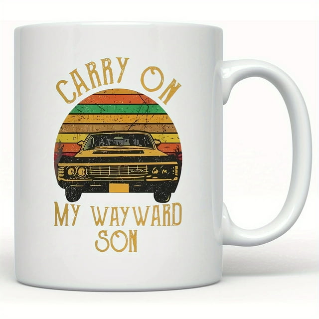 1pc 11 Oz Supernatural Design Ceramic Mug - Generous Capacity, Microwave Safe, Carry-On Design - Perfect Gift for Coffee, Tea, and Hot Drinks Lovers with Unique Carry On My Wayward Son Cups Theme