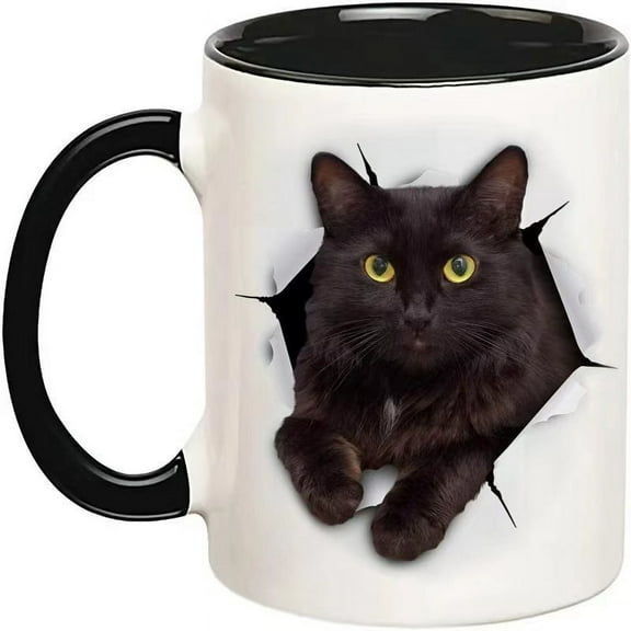 1pc, 11 oz Black Cat Ceramic Coffee Mug - Perfect Gift for Cat Lovers, Birthdays, Anniversaries, and Summer Parties