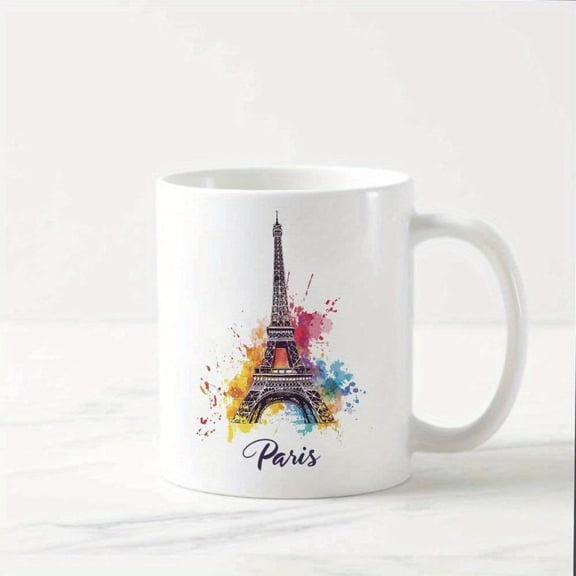 1pc 11Oz Ceramic Paris Tower Mug Leak proof Reusable Washable Multipurpose Cup Hot Cold Drinks Ideal Christmas New Year Valentine s Mother s Father S Day Thanksgiving Halloween Easter Souvenir