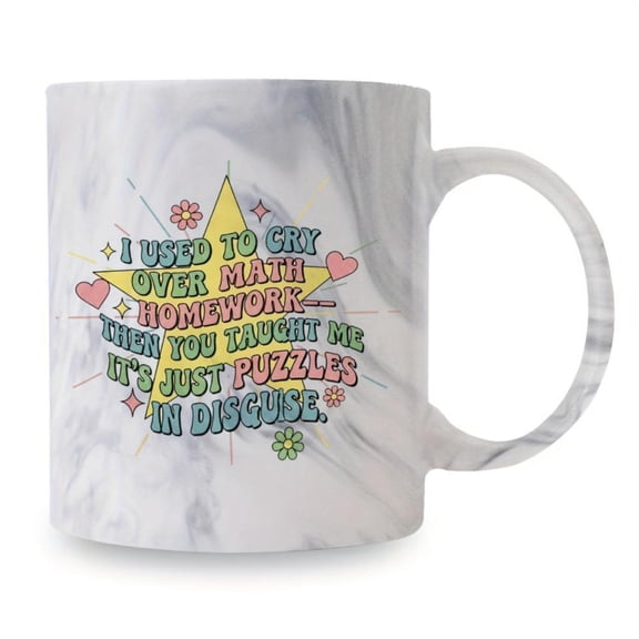 1pc 11Oz Marble Coffee Mug Inspirational Math Quote with Colorful And Hearts Marble Cup Dishwasher Compatible Ideal Friends Teachers Family Holiday Party Birthday Gifts Teachers Day