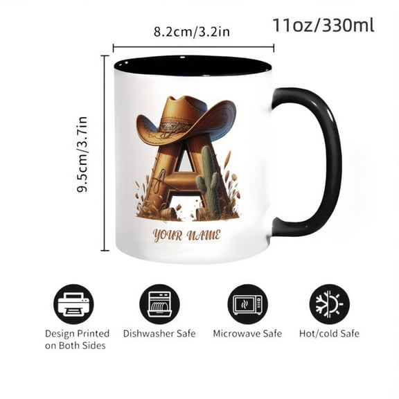 1pc 11oz 330ml Ceramic Insulated Reusable Mug Washable Personalized Custom Text Western Cowboy with Multipurpose Usage Office Home Life Party Favors Wedding Gifts Eid Al Adha Mubar