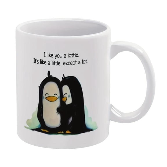 1pc 11oz 330ml Ceramic Mug I Like You a Lottle Cute Penguin Design Double Sided Portable Wide Mouth Coffee Cup with Box Ideal Outdoor Camping Picnic T