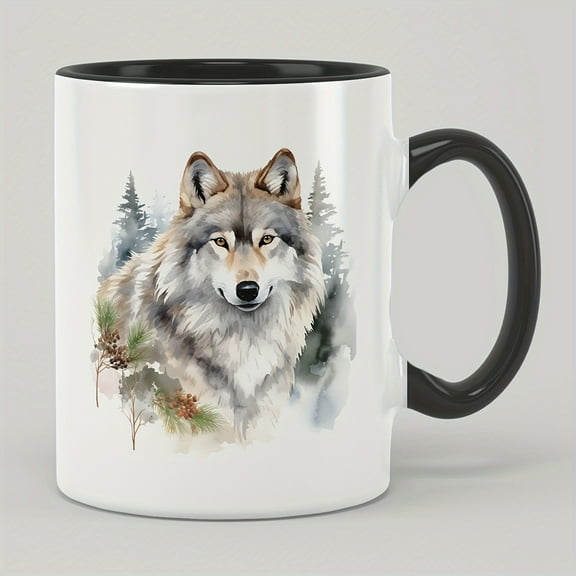 1pc, 11oz/330ml Creative Wolf Pattern Ceramic Mug, Coffee Mug, Water Cup, Humorous Funny Cute Mug, For Friends And Parents, Holiday Gift, Also Suitable For Cafe Restaurant Use