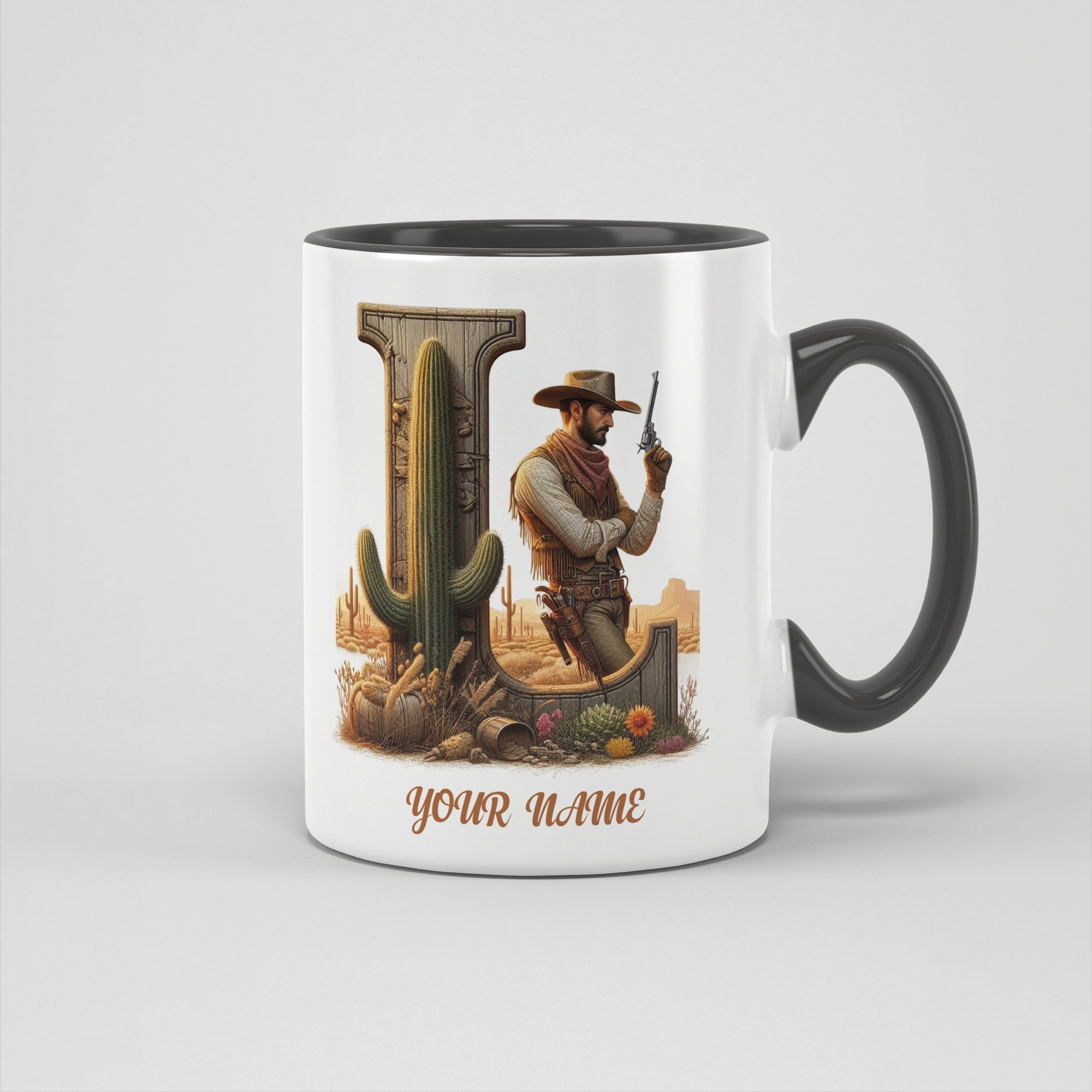 1pc, 11oz/330ml, Personalized Custom Text Western Cowboy Ceramic Mug