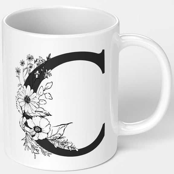 1pc 11oz 330ml exquisite black floral letter C ceramic mug coffee cup glass minimalist black and white floral design romantic style mug birthdays Moth