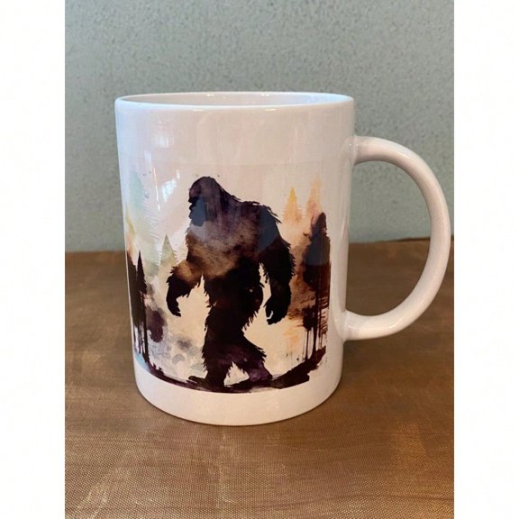 1pc, 11oz, Big Foot Sasquatch Coffee Mug - Insulating Mug With Vibrant Watercolor Forest Design, Dishwasher Safe & Easy-Grip Handle For Coffee, Tea, Hot Chocolate - Unique Gift For