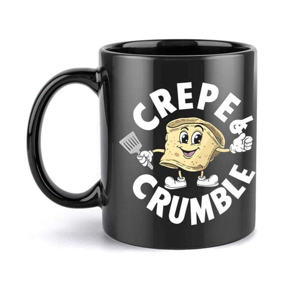 1pc 11oz Black Ceramic Coffee Mug with Crepe Crumble Cartoon Design Playful Taco Character with Fork Ideal Breakfast or Dessert Lovers Birthdays Holidays Coffee Bar Accessories